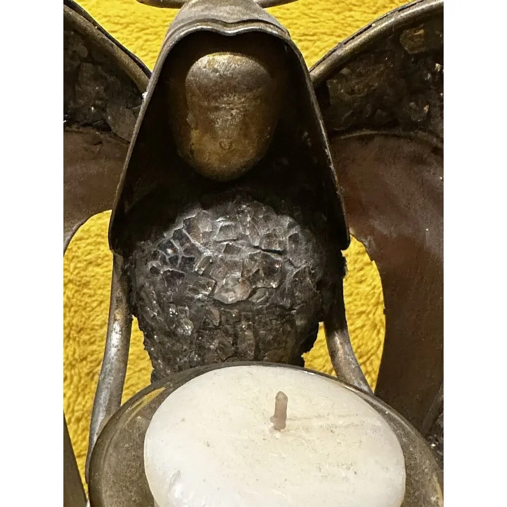 Pier 1 Angel 19” Metal Sculpture w Glass Mosaic Vintage Handmade Candle Holder